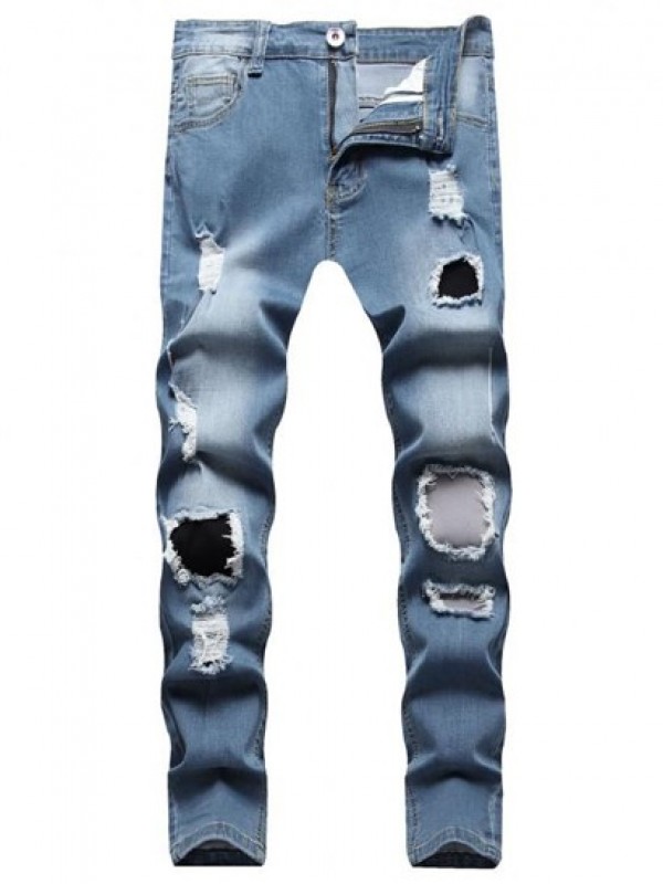 Ripped Patch Zipper Casual Jeans Ripped Patch Zipper Casual Jeans