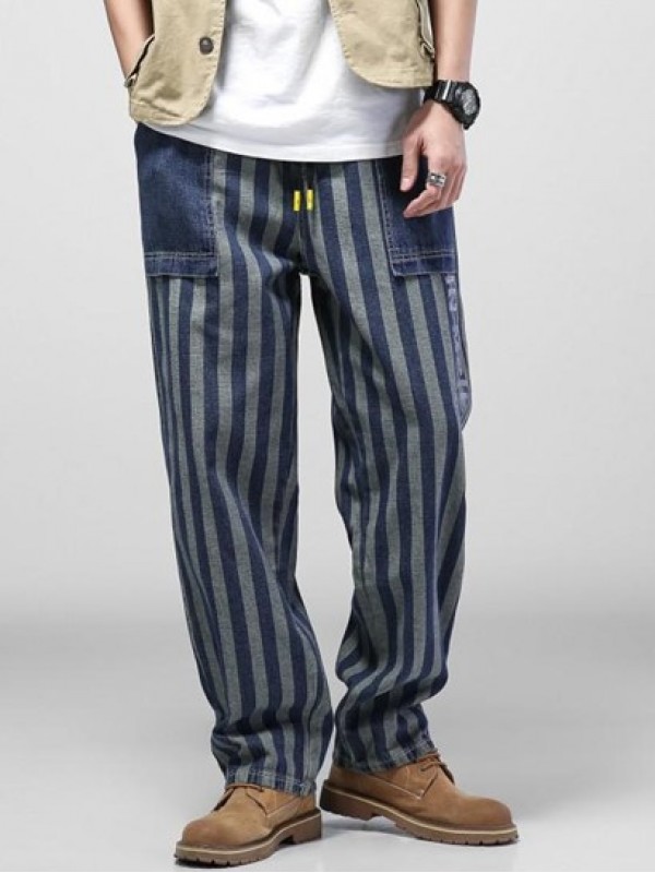 Striped Letters Print Straight Leg Jeans Striped Letters Print Straight Leg Jeans