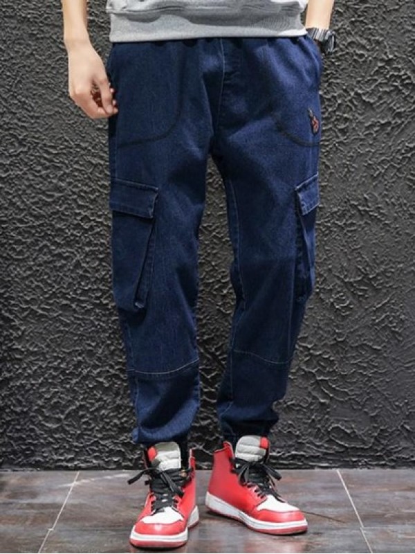 Guitar Applique Drawstring Joggers Cargo Jeans Guitar Applique Drawstring Joggers Cargo Jeans