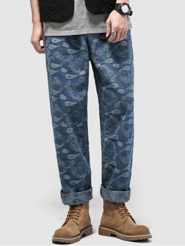 Straight Leg Paisley Flower Print Y2K Aesthetic Jeans Straight Leg Paisley Flower Print Y2K Aesthetic Jeans