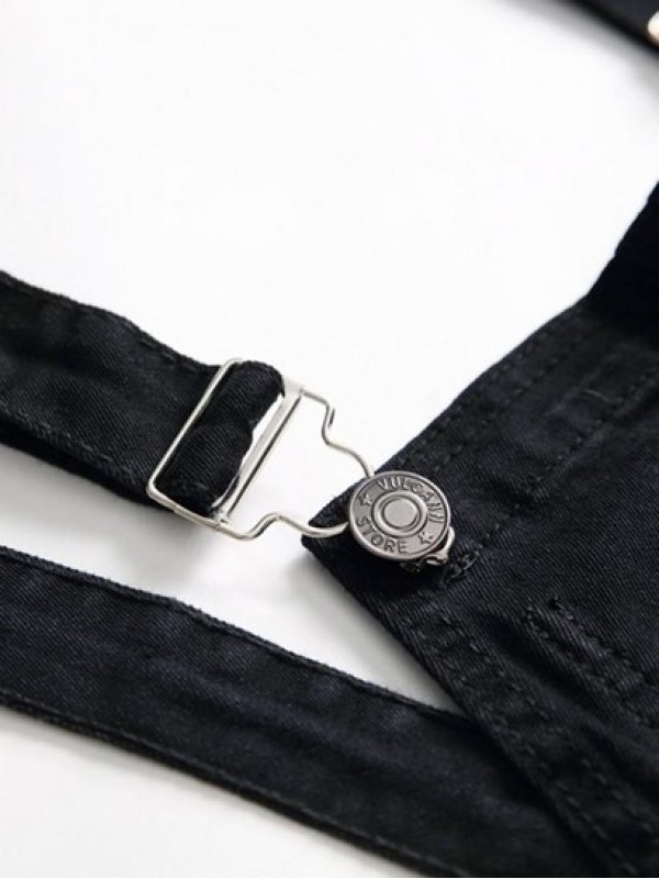 Solid Color Ripped Zipper Denim Overalls Solid Color Ripped Zipper Denim Overalls