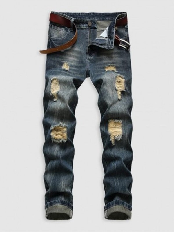 Retro Ripped Pockets Zipper Fly Jeans Retro Ripped Pockets Zipper Fly Jeans