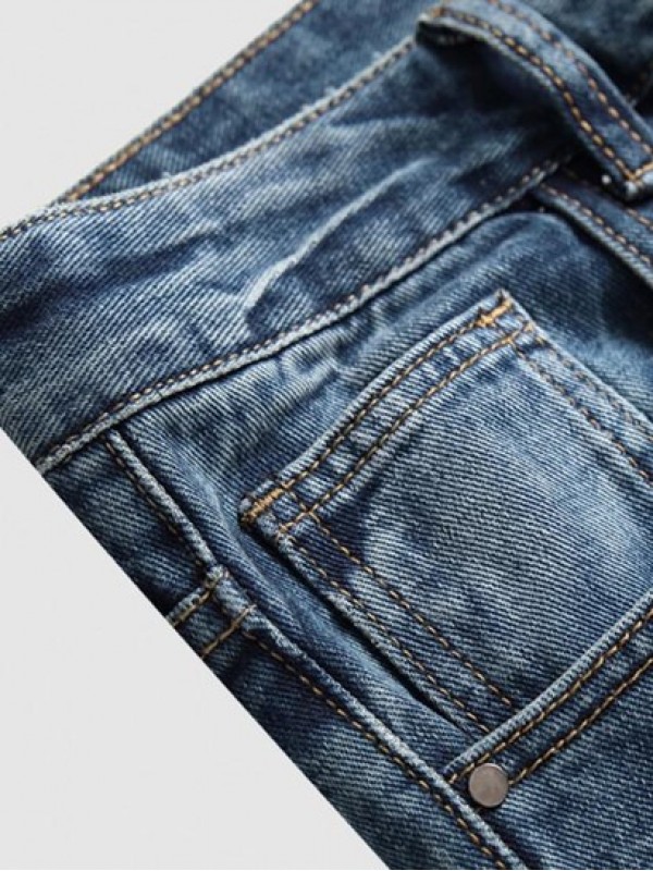 Ripped Design Cuffed Zippered Jeans Ripped Design Cuffed Zippered Jeans