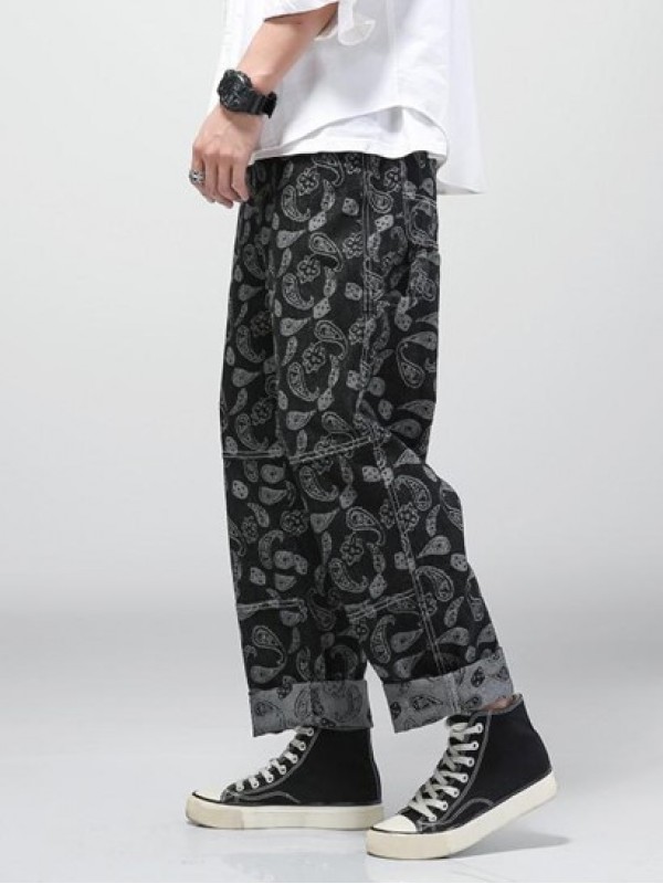 Y2K Aesthetic Paisley Flower Print Straight Leg Jeans Y2K Aesthetic Paisley Flower Print Straight Leg Jeans