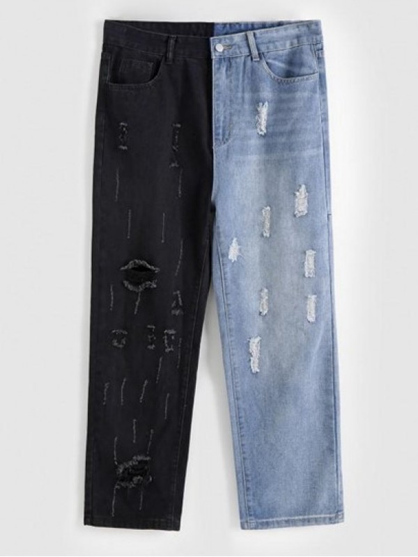 Ripped Straight Leg Two Tone Jeans Ripped Straight Leg Two Tone Jeans