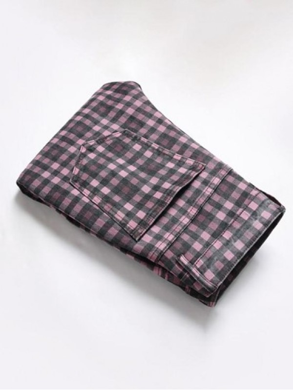 Plaid Print Pockets Zipper Retro Jeans Plaid Print Pockets Zipper Retro Jeans