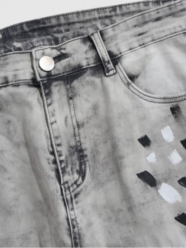 Splatter Paint Distressed Zipper Fly Jeans Splatter Paint Distressed Zipper Fly Jeans