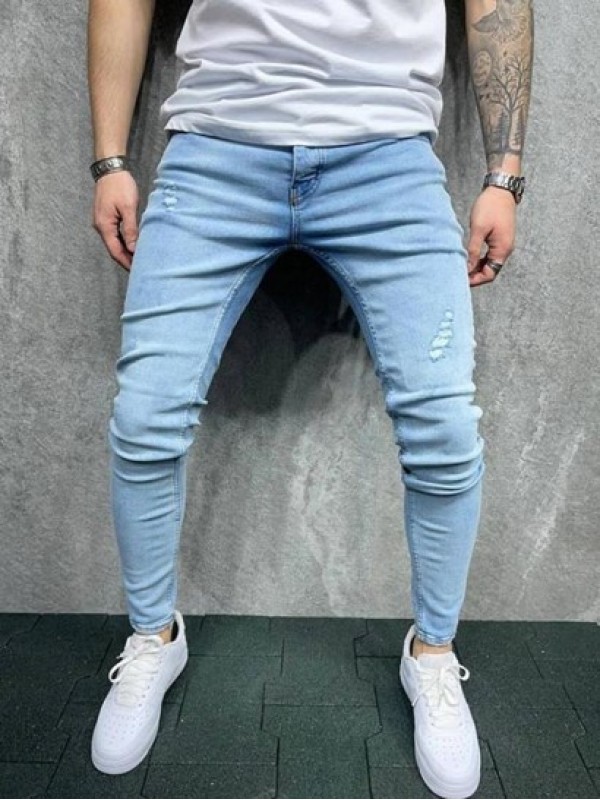 Light Wash Ripped Detail Casual Jeans Light Wash Ripped Detail Casual Jeans