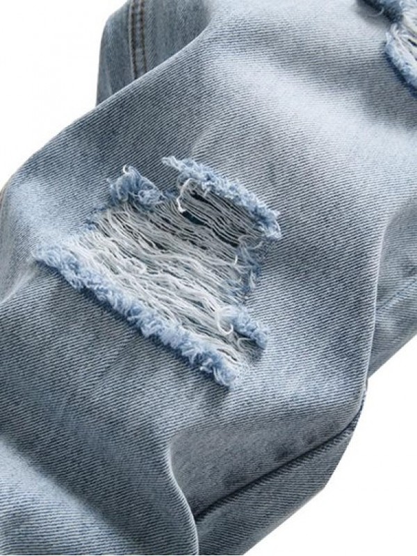 Retro Ripped Zipper Fly Pockets Casual Jeans Retro Ripped Zipper Fly Pockets Casual Jeans