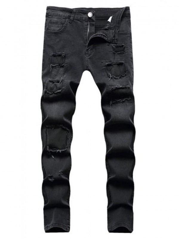 Solid Color Ripped Patch Casual Jeans Solid Color Ripped Patch Casual Jeans