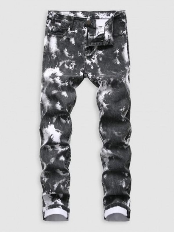 Tie-dye Pattern Cuffed Stretch Jeans Tie-dye Pattern Cuffed Stretch Jeans