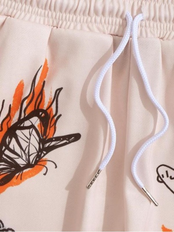 Figure And Snake Print Pocket Beam Feet Graphic Y2K Aesthetic Sweatpants