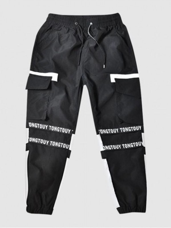 Letter Print Colorblock Drawstring Cargo Jogger Pants Letter Print Colorblock Drawstring Cargo Jogger Pants