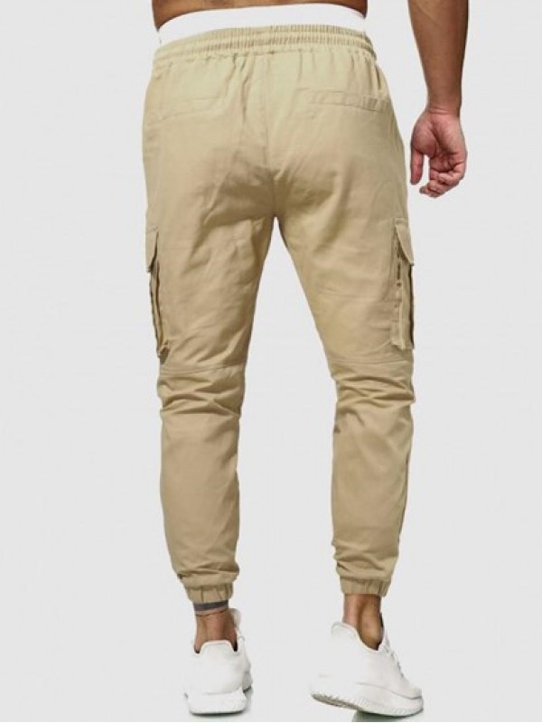 Solid Color Drawstring Pockets Cargo Pants Solid Color Drawstring Pockets Cargo Pants
