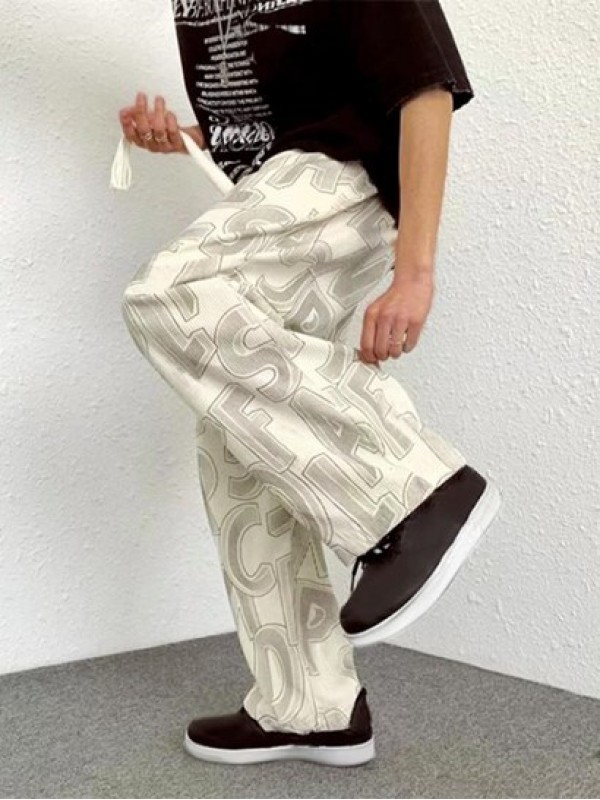 Letter Printed Textured Corduroy Pants Letter Printed Textured Corduroy Pants