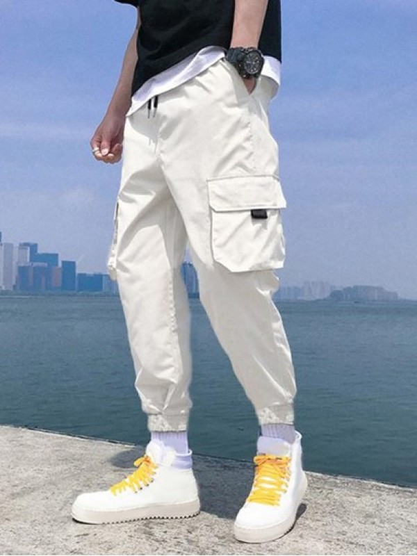 Multi Pockets Solid Color Drawstring Jogger Cargo Pants Multi Pockets Solid Color Drawstring Jogger Cargo Pants