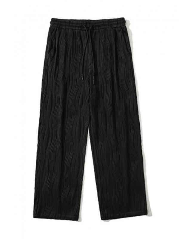 Solid Color Wave Textured Casual Pants Solid Color Wave Textured Casual Pants