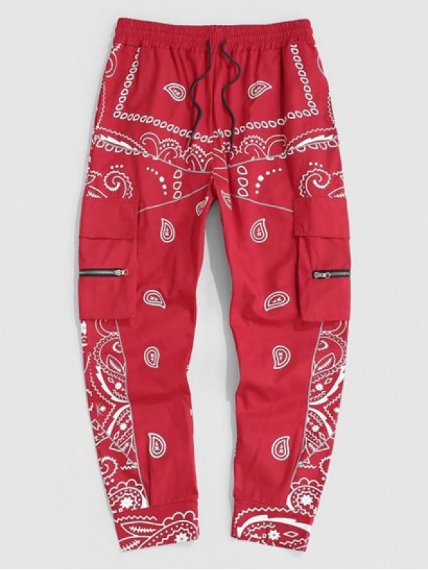 Streetwear Y2K Aesthetic Contrast Paisley Print Cargo Pants Streetwear Y2K Aesthetic Contrast Paisley Print Cargo Pants