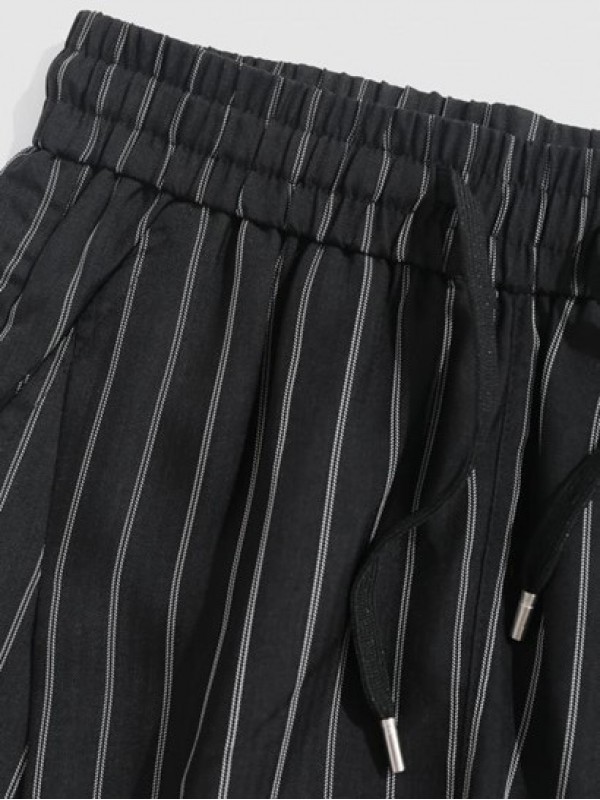 Pinstripe Pattern Drawstring Casual Pants Pinstripe Pattern Drawstring Casual Pants