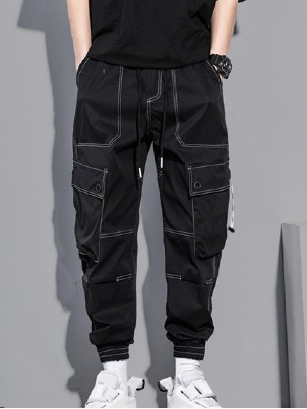 Multi-pocket Solid Color Topstitching Streetwear Cargo Pants Multi-pocket Solid Color Topstitching Streetwear Cargo Pants