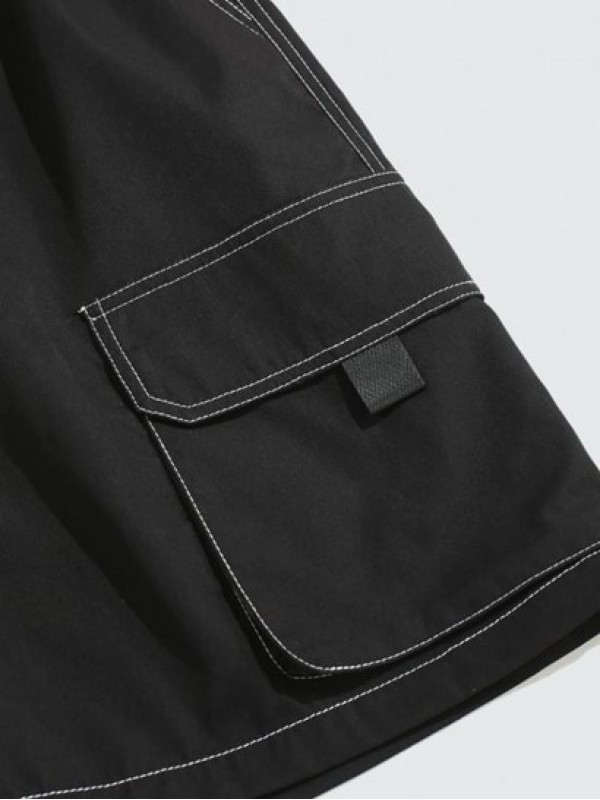 Solid Color Multi-pocket Topstitching Cargo Shorts Solid Color Multi-pocket Topstitching Cargo Shorts