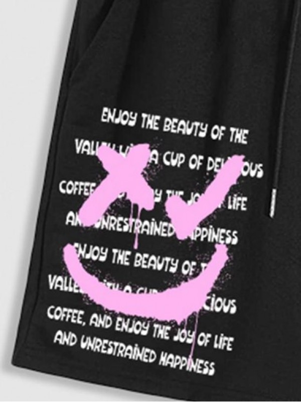 Slogan Smile Face Graphic Cotton Shorts Slogan Smile Face Graphic Cotton Shorts