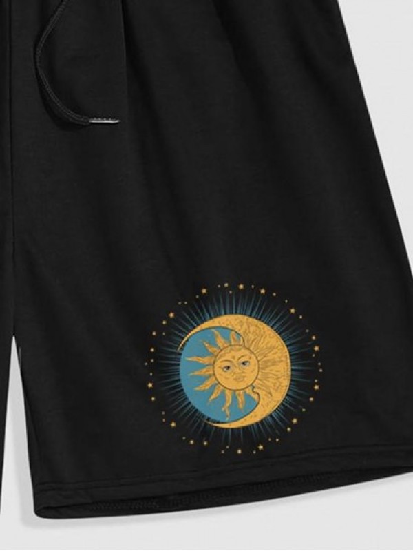 Sun And Moon Graphic Drawstring Shorts Sun And Moon Graphic Drawstring Shorts