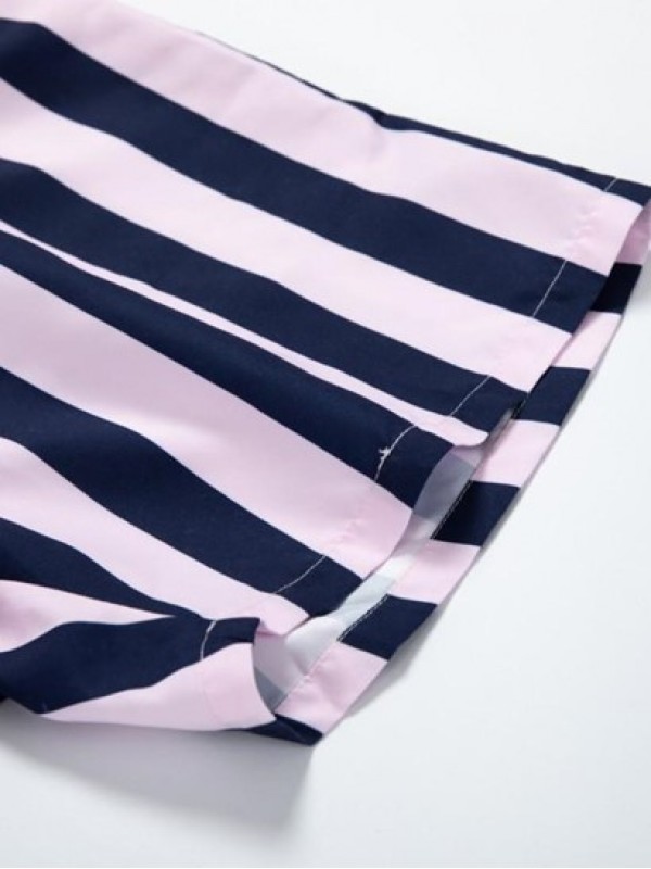 Striped Colorblock Drawstring Pocket Beach Shorts Striped Colorblock Drawstring Pocket Beach Shorts