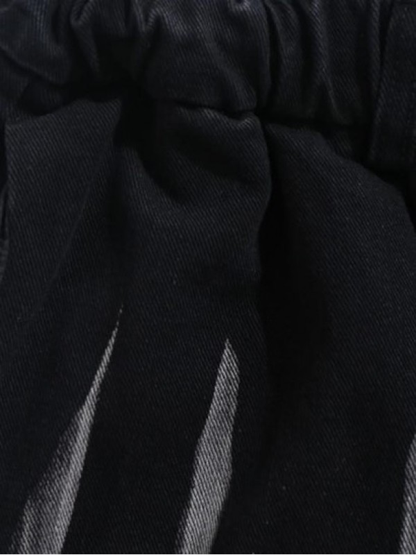 Striped Frayed Denim Shorts Striped Frayed Denim Shorts