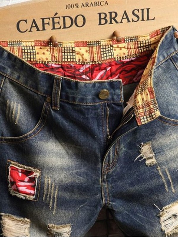 Patchwork Design Destroyed Denim Shorts Patchwork Design Destroyed Denim Shorts