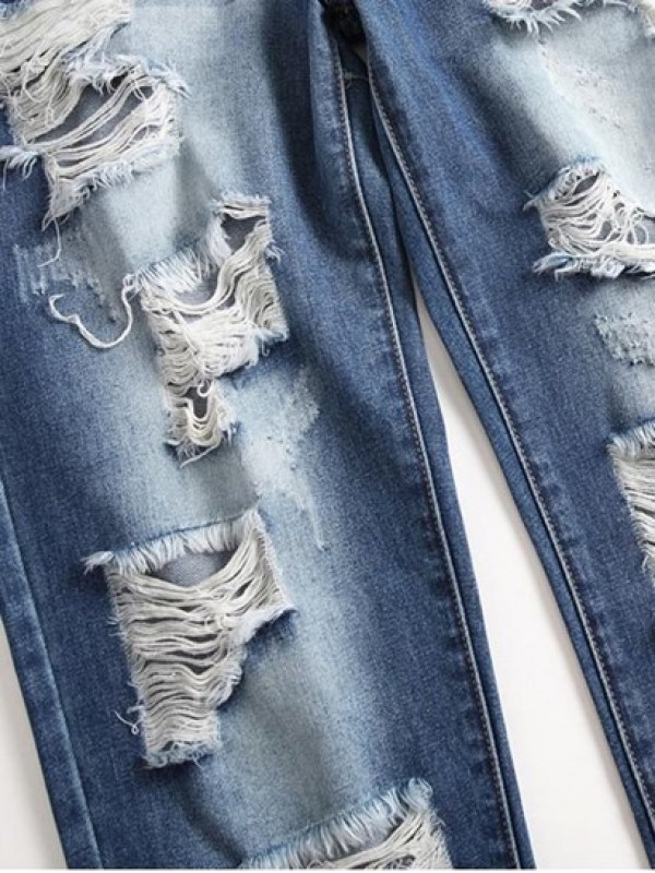 Ripped Destroyed Design Button Fly Jeans Ripped Destroyed Design Button Fly Jeans