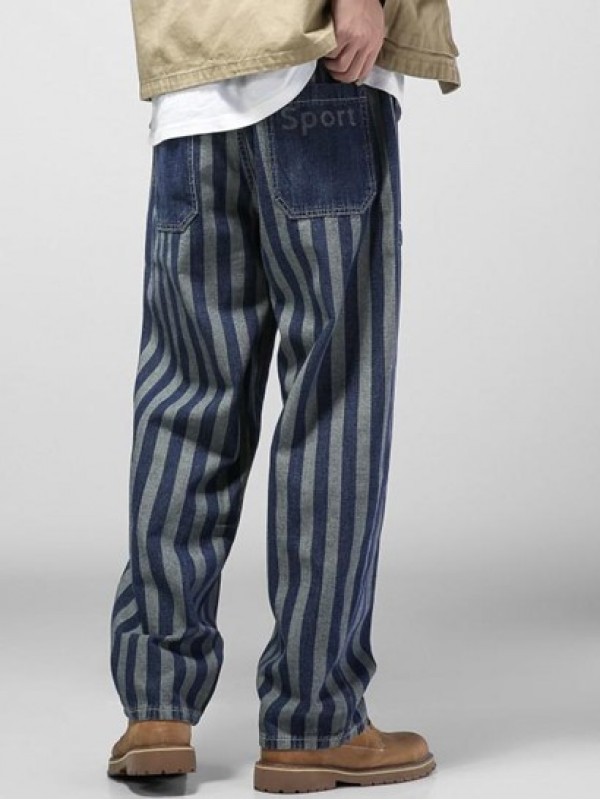 Striped Letters Print Straight Leg Jeans Striped Letters Print Straight Leg Jeans