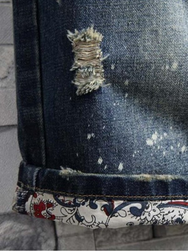 Splash Print Frayed Ripped Denim Shorts Splash Print Frayed Ripped Denim Shorts
