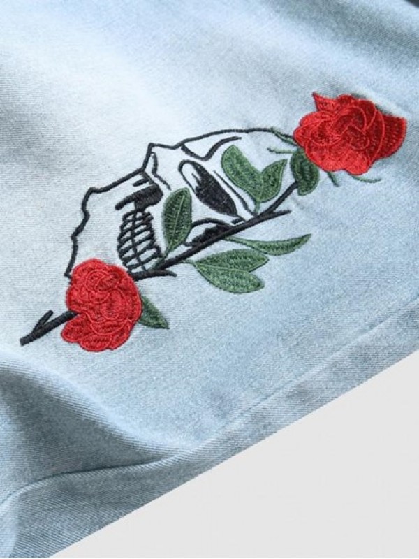Ripped Rose Embroidery Zipper Fly Jeans Ripped Rose Embroidery Zipper Fly Jeans