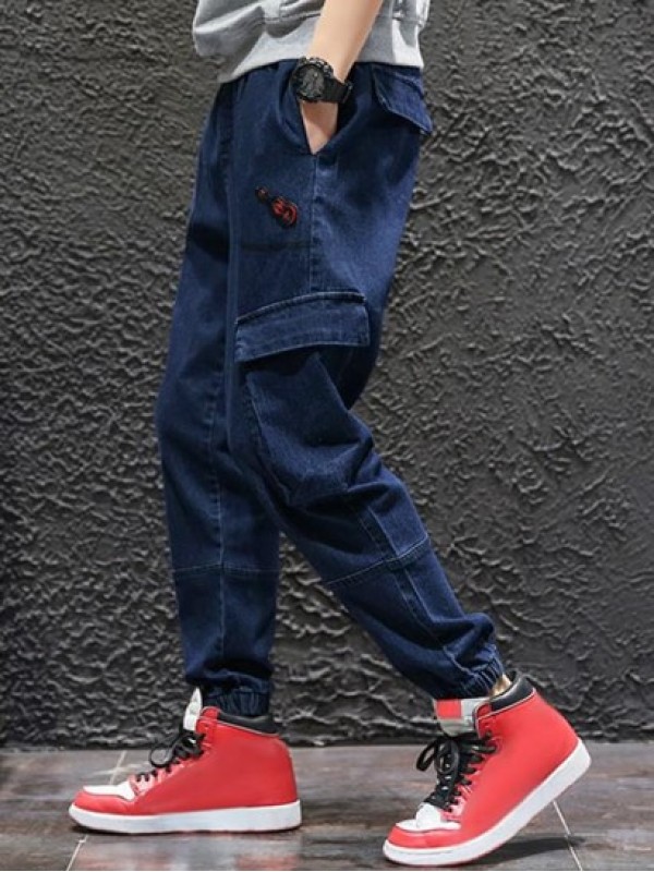 Guitar Applique Drawstring Joggers Cargo Jeans Guitar Applique Drawstring Joggers Cargo Jeans