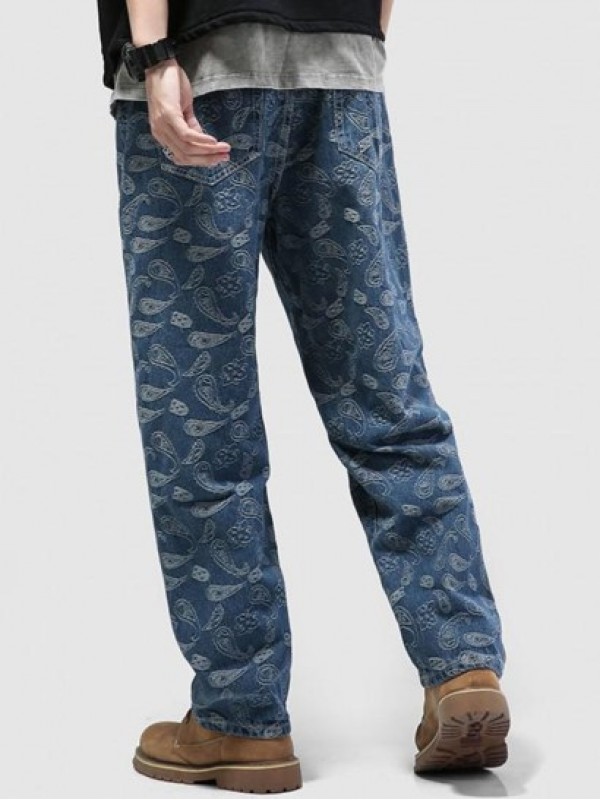 Straight Leg Paisley Flower Print Y2K Aesthetic Jeans Straight Leg Paisley Flower Print Y2K Aesthetic Jeans