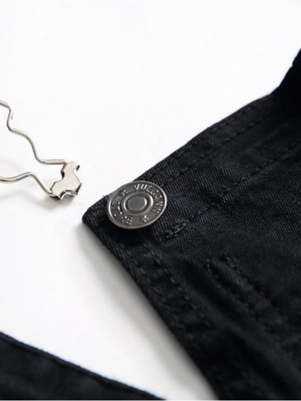 Solid Color Ripped Zipper Denim Overalls Solid Color Ripped Zipper Denim Overalls
