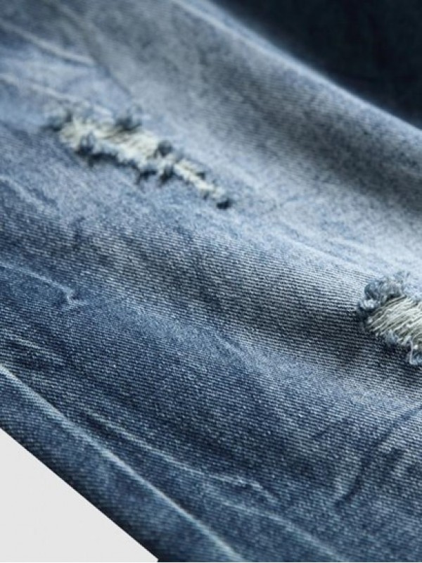 Ripped Design Cuffed Zippered Jeans Ripped Design Cuffed Zippered Jeans