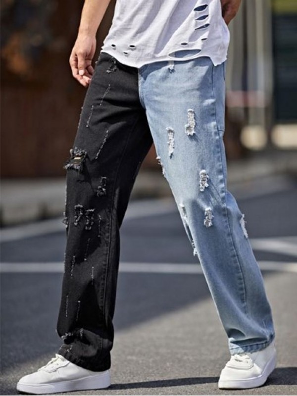 Ripped Straight Leg Two Tone Jeans Ripped Straight Leg Two Tone Jeans