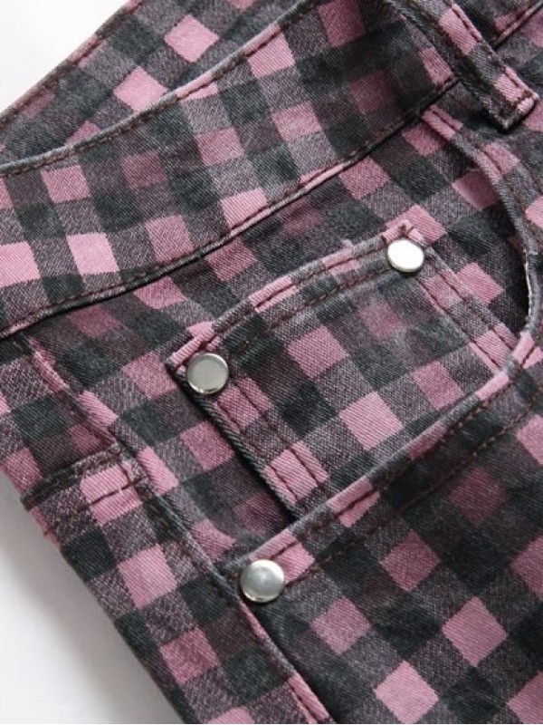 Plaid Print Pockets Zipper Retro Jeans Plaid Print Pockets Zipper Retro Jeans