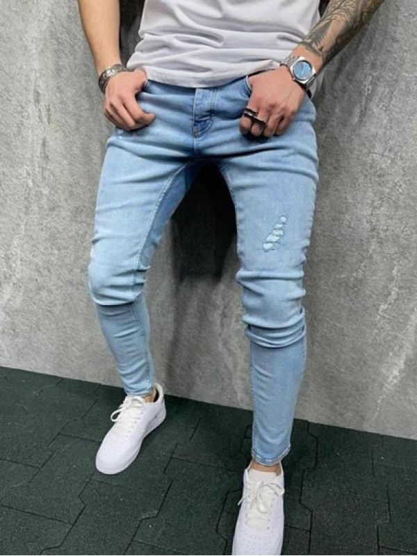 Light Wash Ripped Detail Casual Jeans Light Wash Ripped Detail Casual Jeans