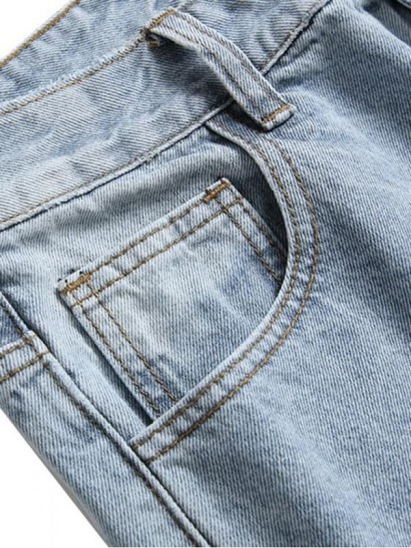 Retro Ripped Zipper Fly Pockets Casual Jeans Retro Ripped Zipper Fly Pockets Casual Jeans