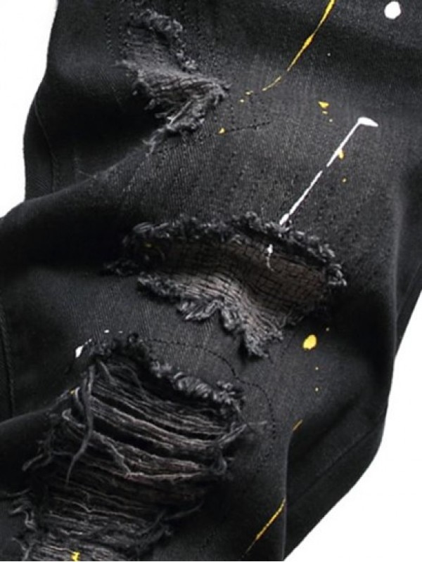 Frayed Paint Splatter Drippy Jeans