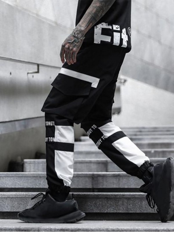 Letter Print Colorblock Drawstring Cargo Jogger Pants Letter Print Colorblock Drawstring Cargo Jogger Pants