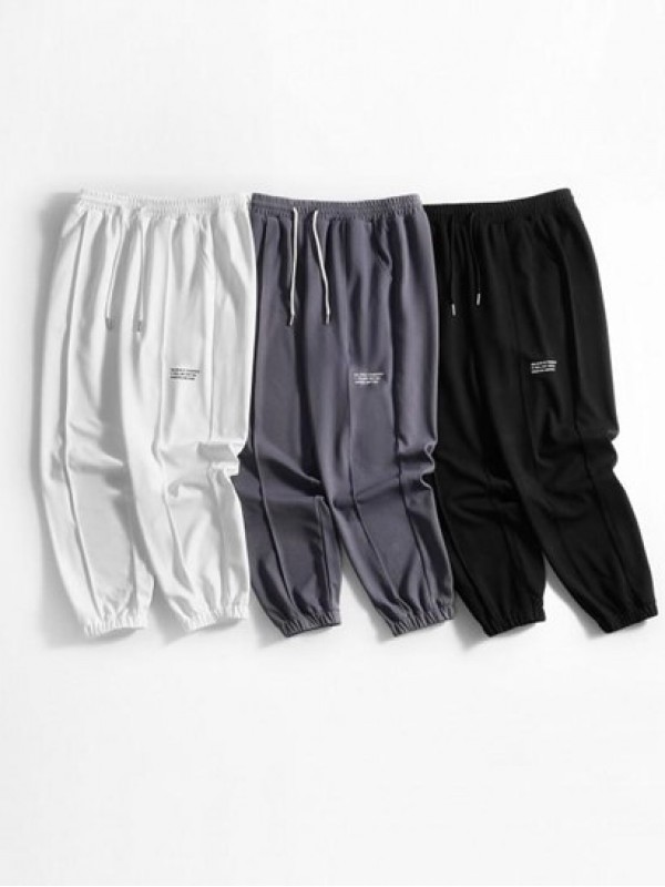 Letter Pintuck Drawstring Jogger Pants Letter Pintuck Drawstring Jogger Pants