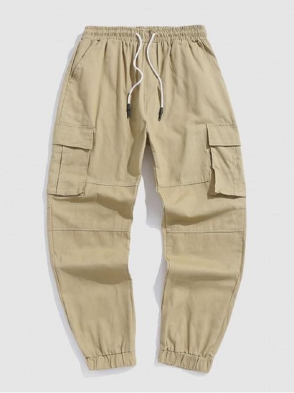Solid Color Drawstring Pockets Cargo Pants Solid Color Drawstring Pockets Cargo Pants