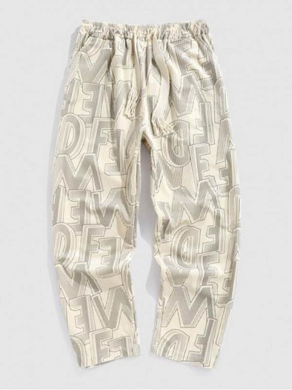 Letter Printed Textured Corduroy Pants Letter Printed Textured Corduroy Pants