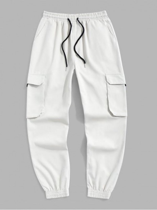 Multi Pockets Solid Color Drawstring Jogger Cargo Pants Multi Pockets Solid Color Drawstring Jogger Cargo Pants