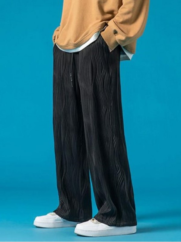 Solid Color Wave Textured Casual Pants Solid Color Wave Textured Casual Pants
