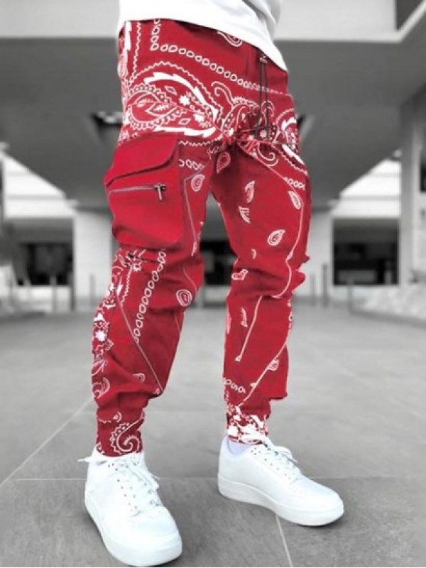 Streetwear Y2K Aesthetic Contrast Paisley Print Cargo Pants Streetwear Y2K Aesthetic Contrast Paisley Print Cargo Pants